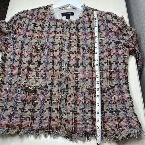 Halogen Tan Elsie Tweed Multicolored Frayed Edge Jacket Size Medium - Picture 10 of 11